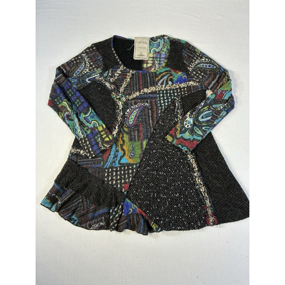 Vintage Concept Patchwork Paisley Tunic Top XL Art to Wear Boho Ruffle‎